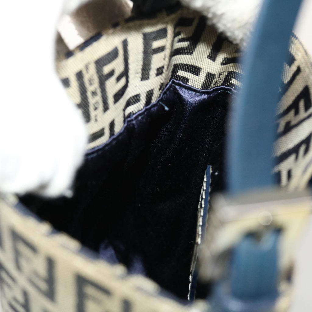 FENDI Zucchino Canvas Mamma Baguette Shoulder Bag Navy 43120