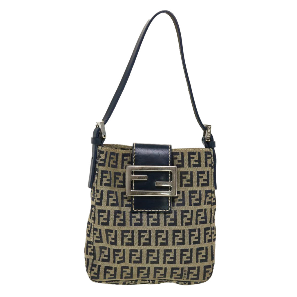 FENDI Zucchino Canvas Mamma Baguette Shoulder Bag Navy 43120