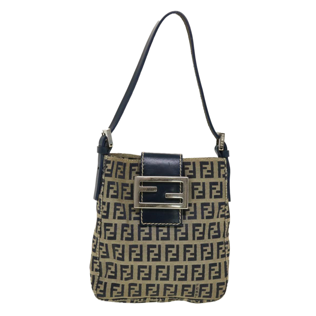 FENDI Zucchino Canvas Mamma Baguette Shoulder Bag Navy 43120
