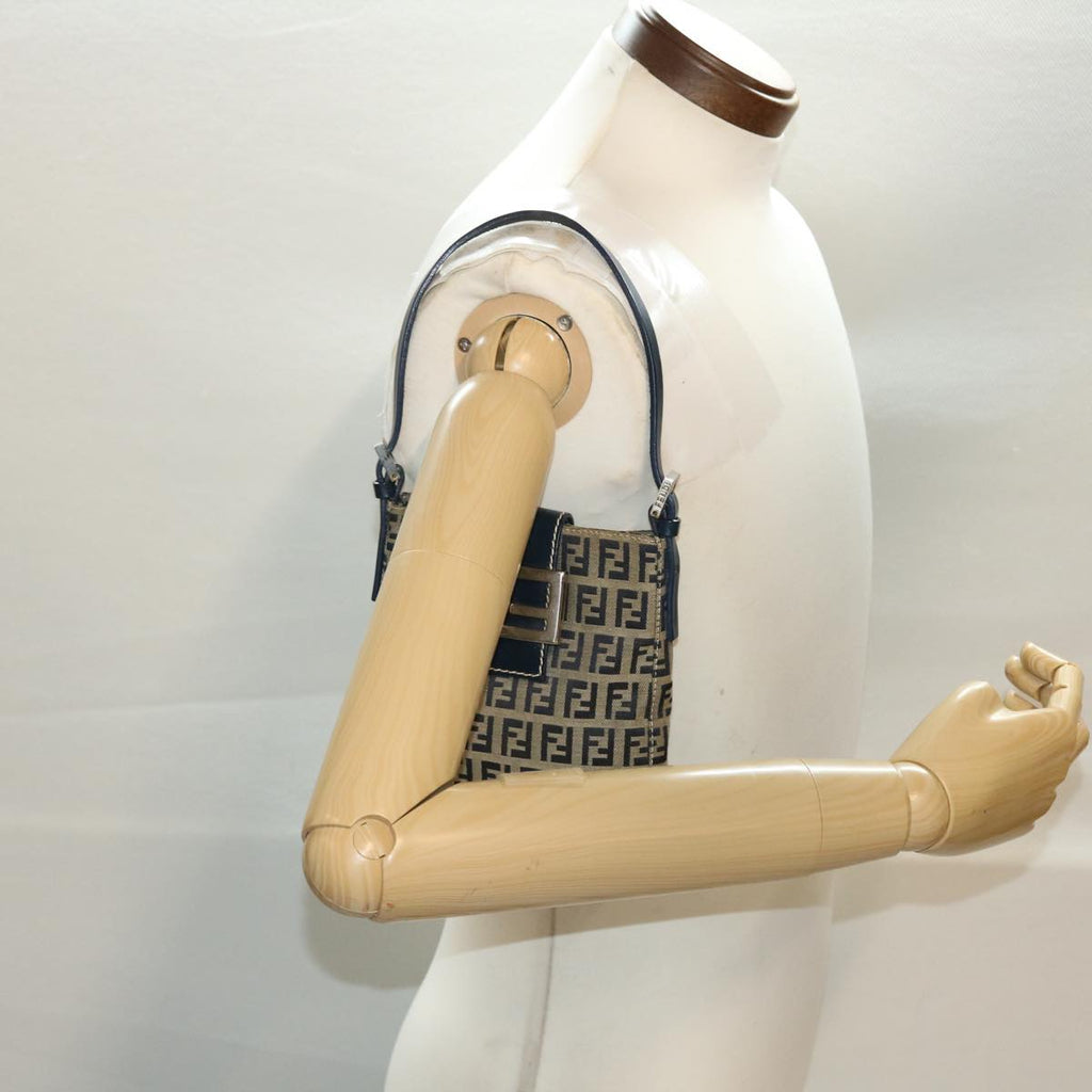 FENDI Zucchino Canvas Mamma Baguette Shoulder Bag Navy 43120