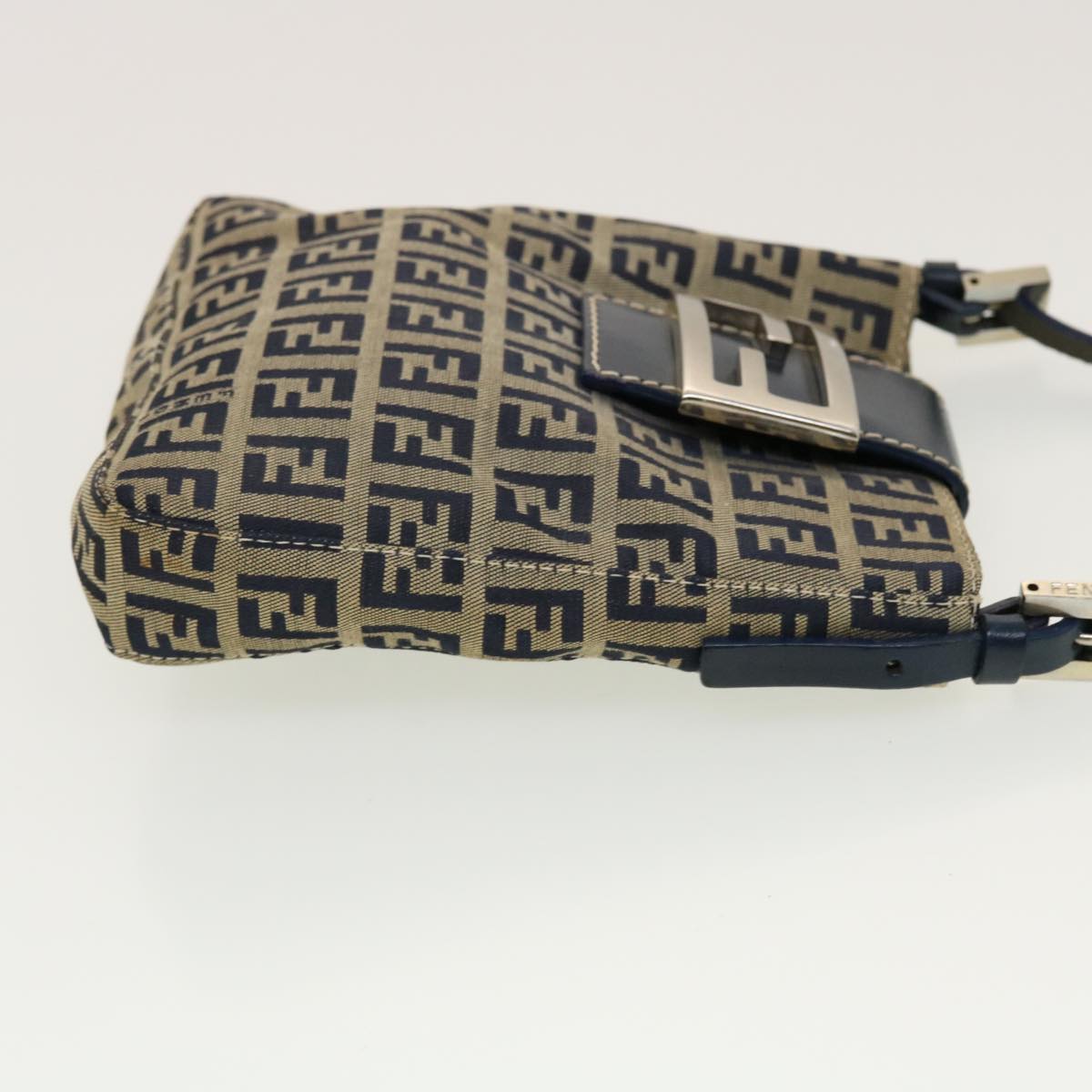 FENDI Zucchino Canvas Mamma Baguette Shoulder Bag Navy 43120