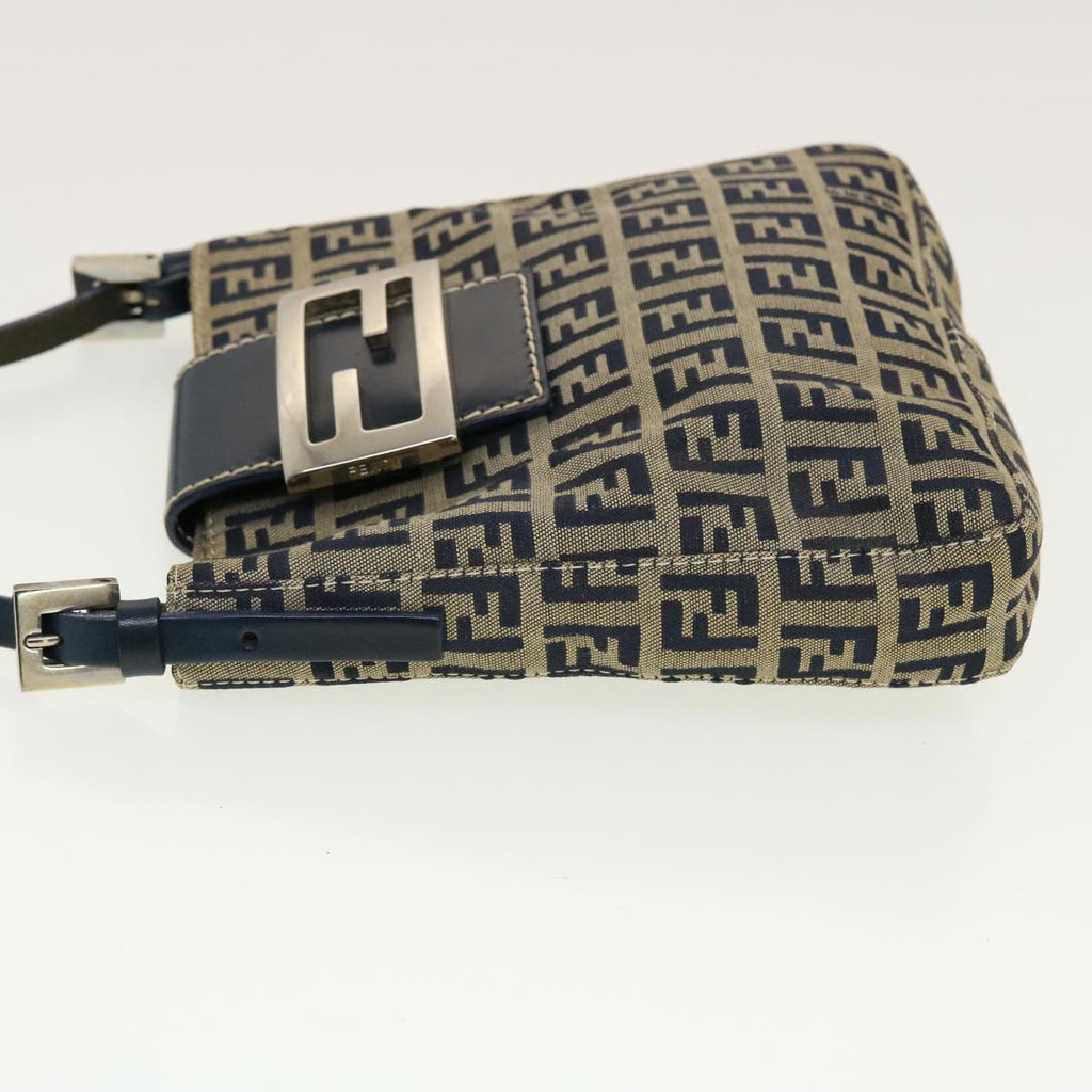 FENDI Zucchino Canvas Mamma Baguette Shoulder Bag Navy 43120