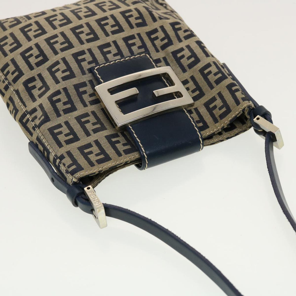 FENDI Zucchino Canvas Mamma Baguette Shoulder Bag Navy 43120