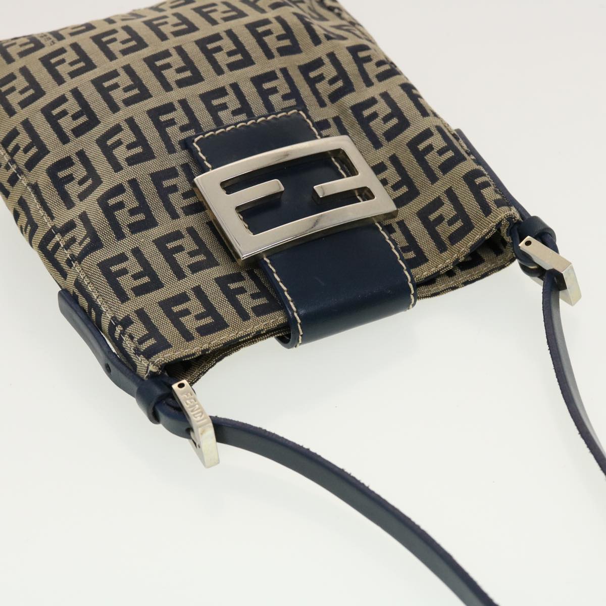 FENDI Zucchino Canvas Mamma Baguette Shoulder Bag Navy 43120