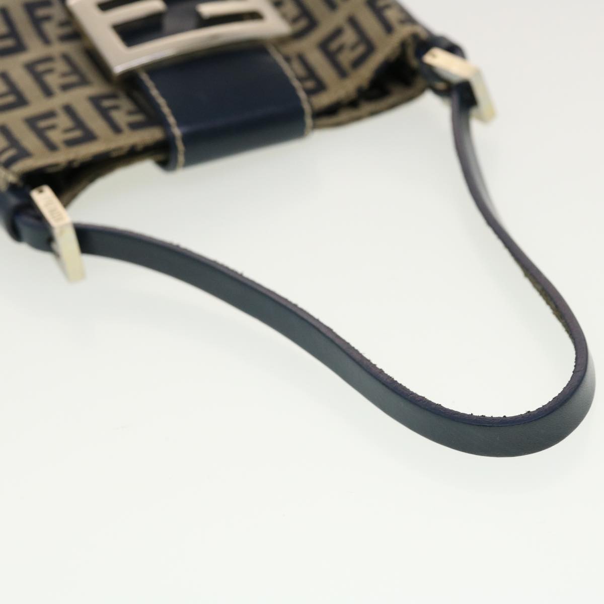 FENDI Zucchino Canvas Mamma Baguette Shoulder Bag Navy 43120