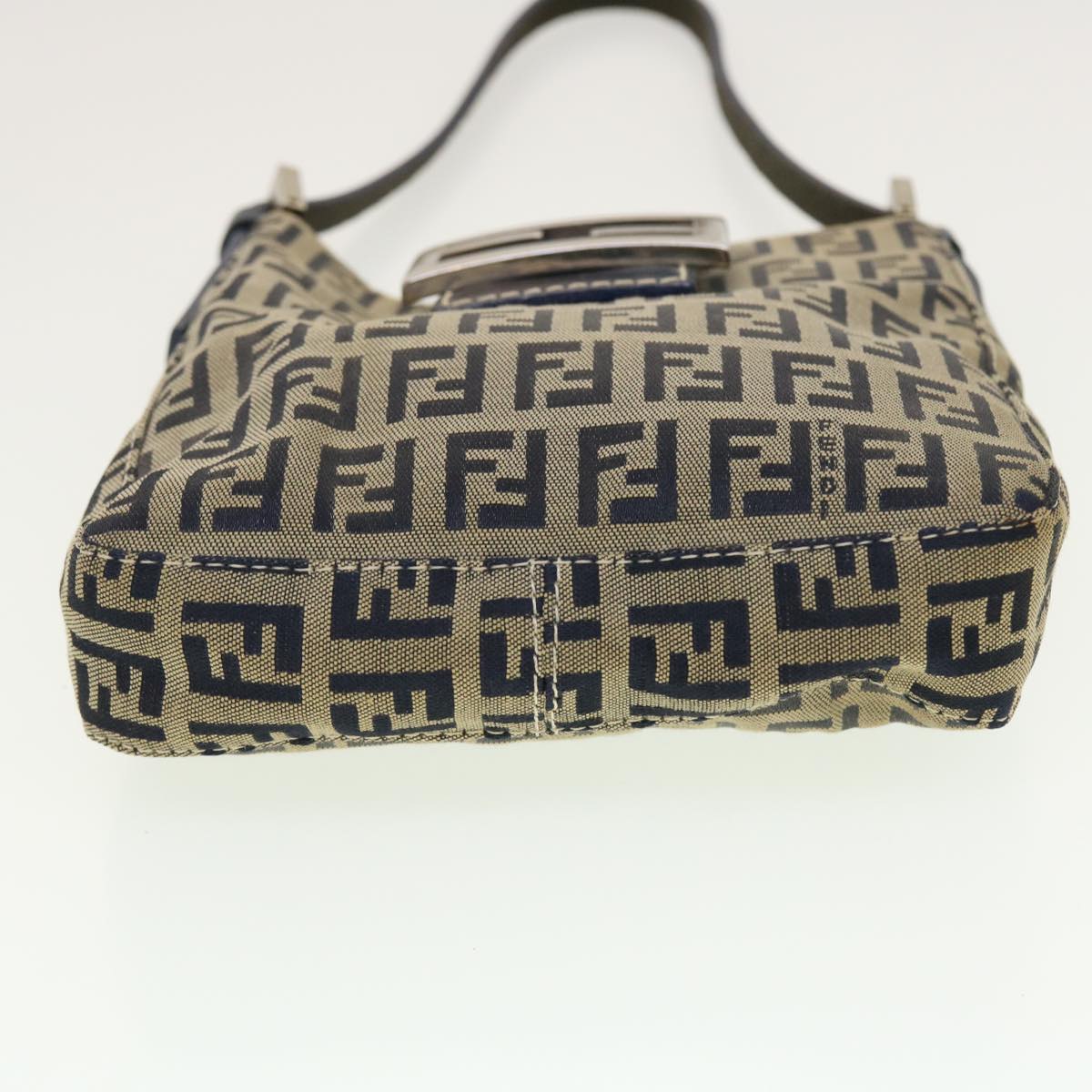 FENDI Zucchino Canvas Mamma Baguette Shoulder Bag Navy 43120