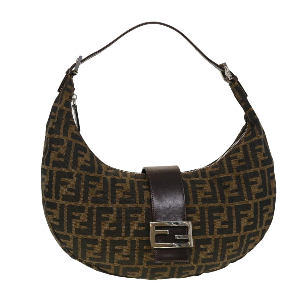 FENDI Zucca Canvas Mamma Baguette Shoulder Bag Brown Black 43169