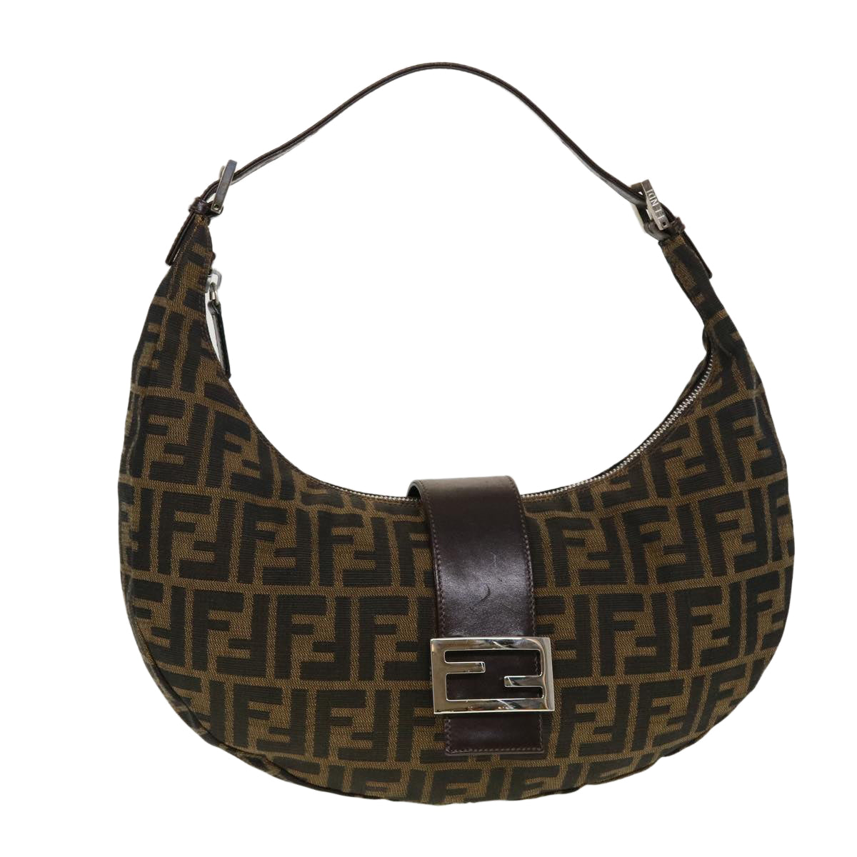 FENDI Zucca Canvas Mamma Baguette Shoulder Bag Brown Black 43169