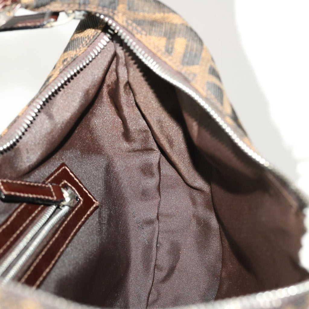 FENDI Zucca Canvas Mamma Baguette Shoulder Bag Brown Black 43169