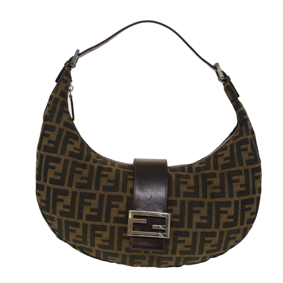 FENDI Zucca Canvas Mamma Baguette Shoulder Bag Brown Black 43169