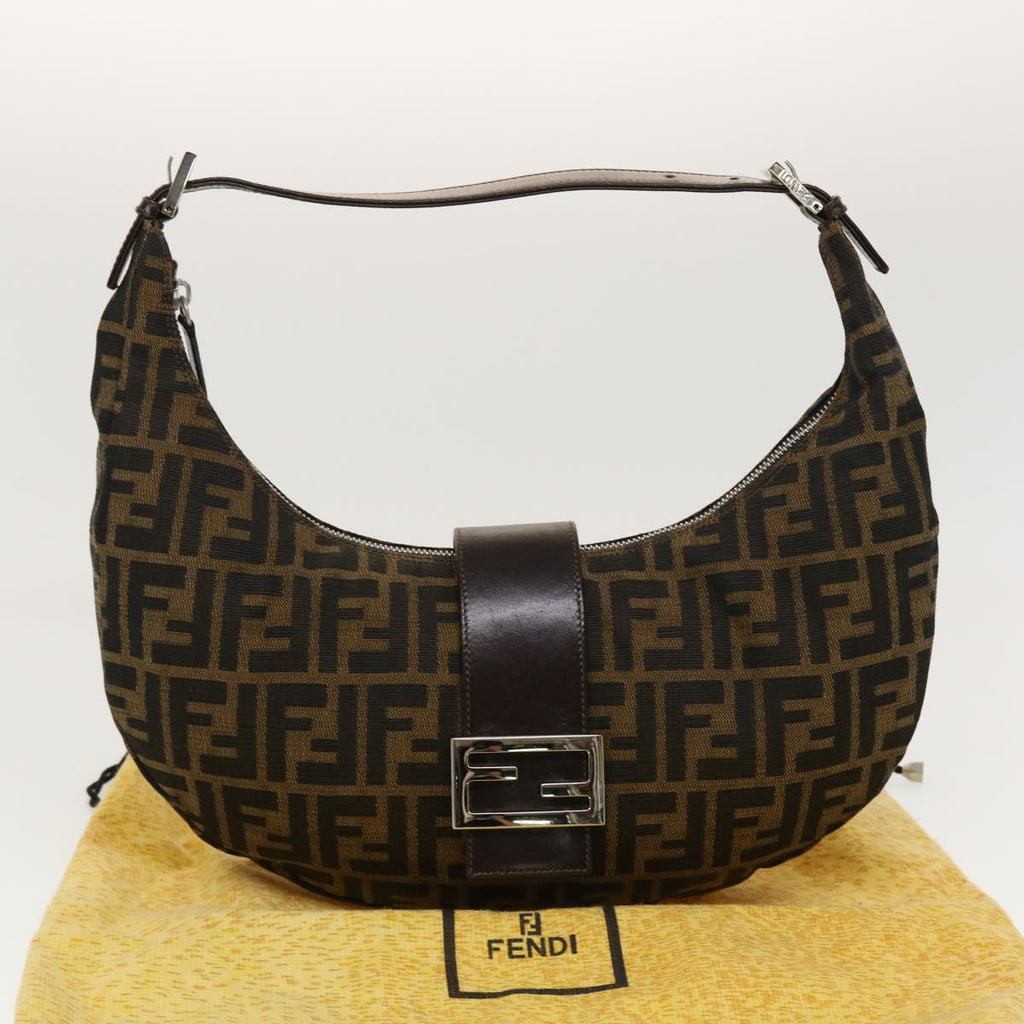 FENDI Zucca Canvas Mamma Baguette Shoulder Bag Brown Black 43169