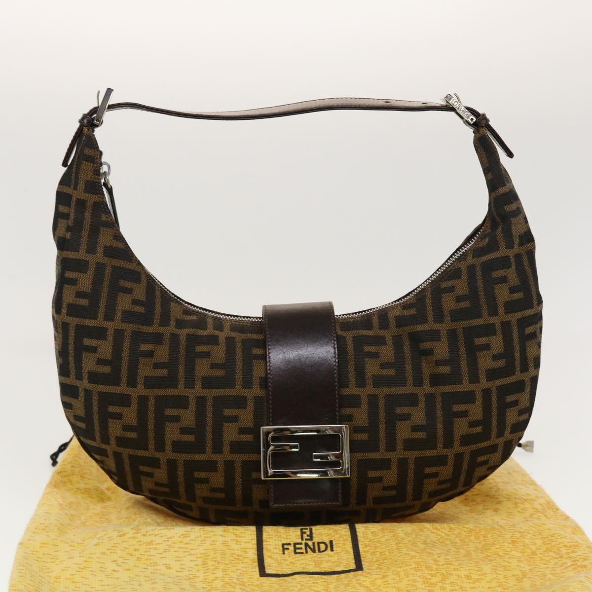 FENDI Zucca Canvas Mamma Baguette Shoulder Bag Brown Black 43169