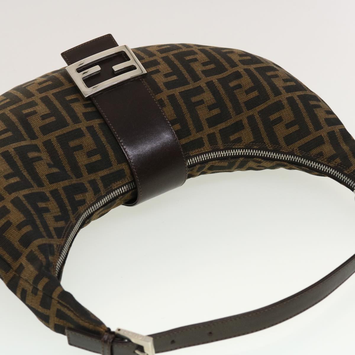 FENDI Zucca Canvas Mamma Baguette Shoulder Bag Brown Black 43169