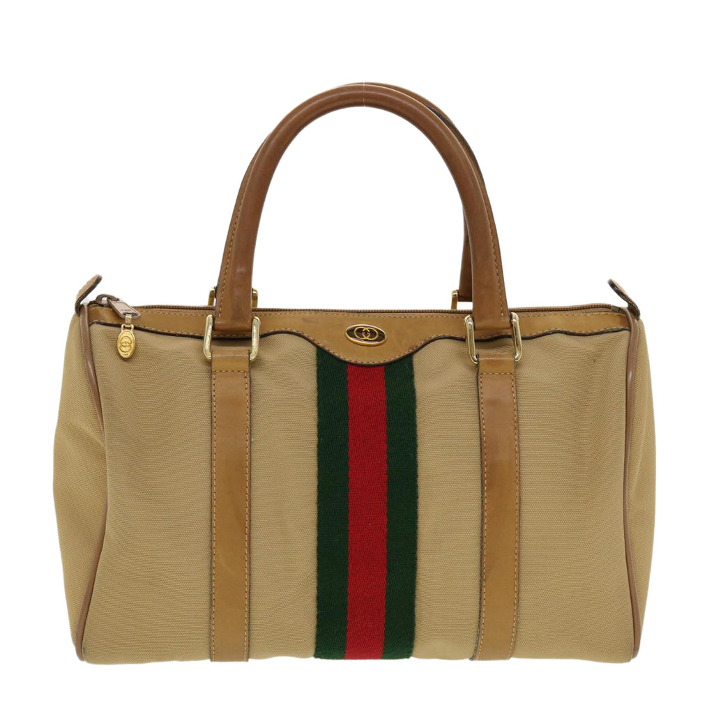 GUCCI Web Sherry Line Boston Bag Canvas Beige Red Green 378.012.3841 43210