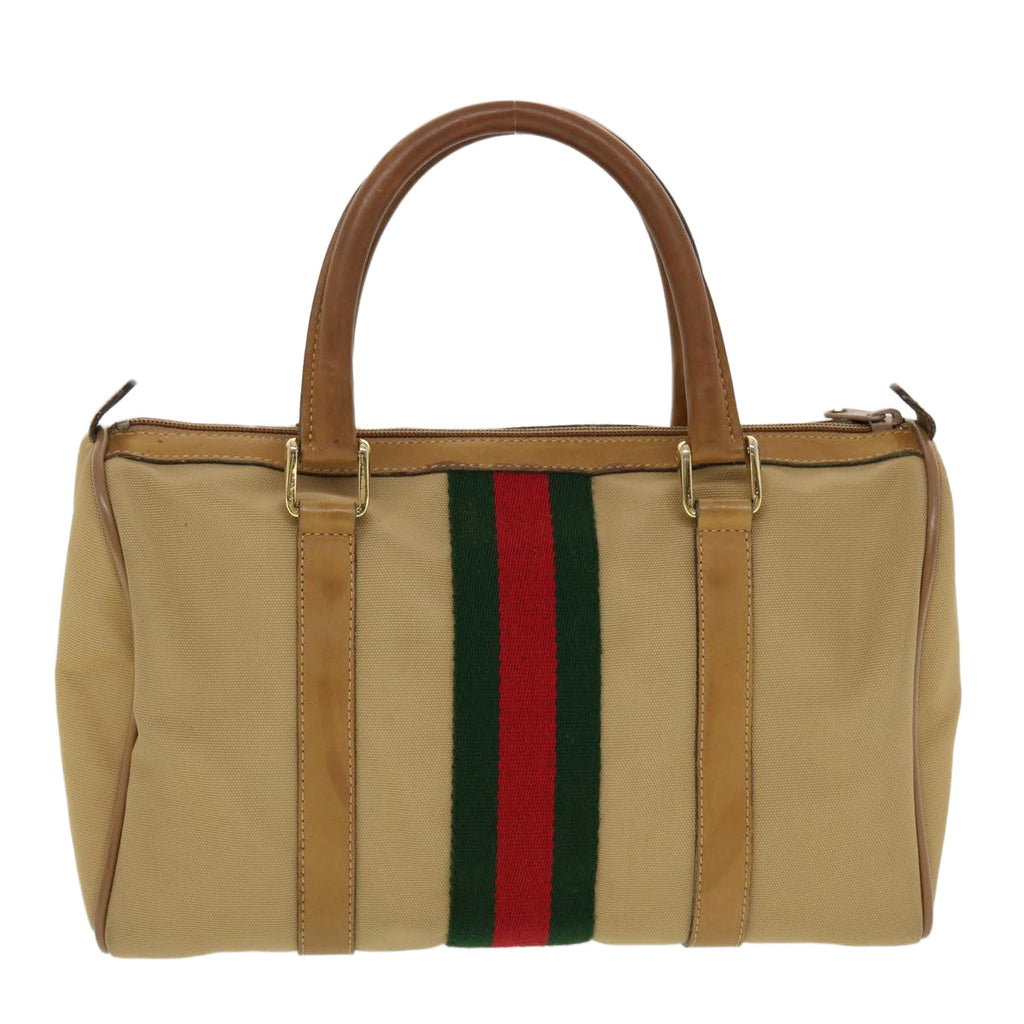 GUCCI Web Sherry Line Boston Bag Canvas Beige Red Green 378.012.3841 43210