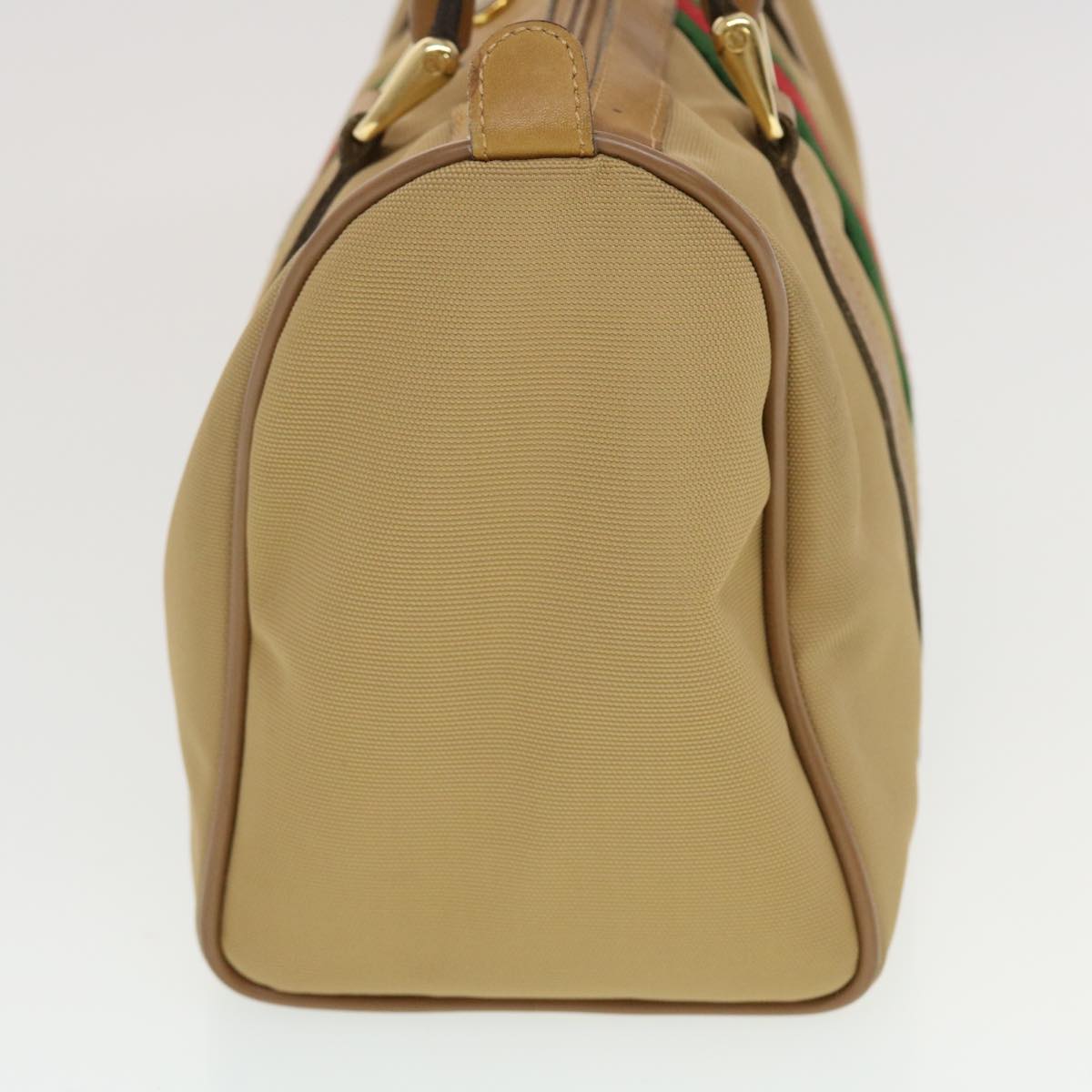 GUCCI Web Sherry Line Boston Bag Canvas Beige Red Green 378.012.3841 43210