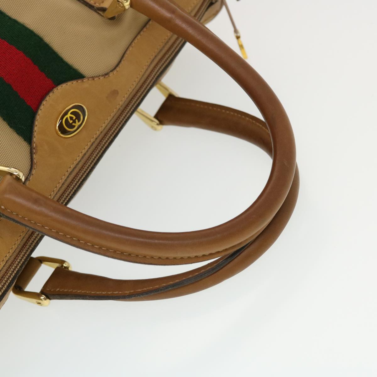 GUCCI Web Sherry Line Boston Bag Canvas Beige Red Green 378.012.3841 43210