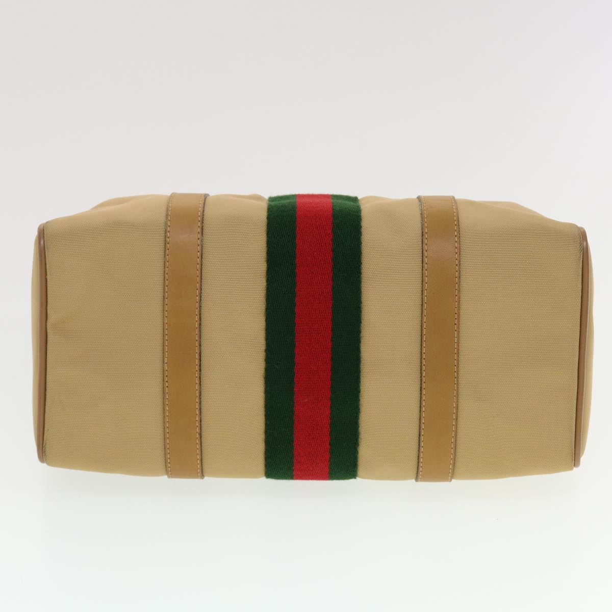 GUCCI Web Sherry Line Boston Bag Canvas Beige Red Green 378.012.3841 43210