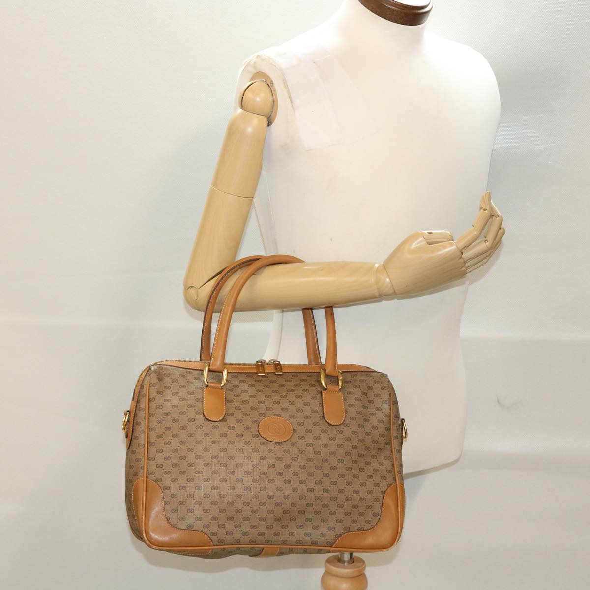 GUCCI Micro GG Canvas Hand Bag PVC Leather Beige 002.104.0033 43224