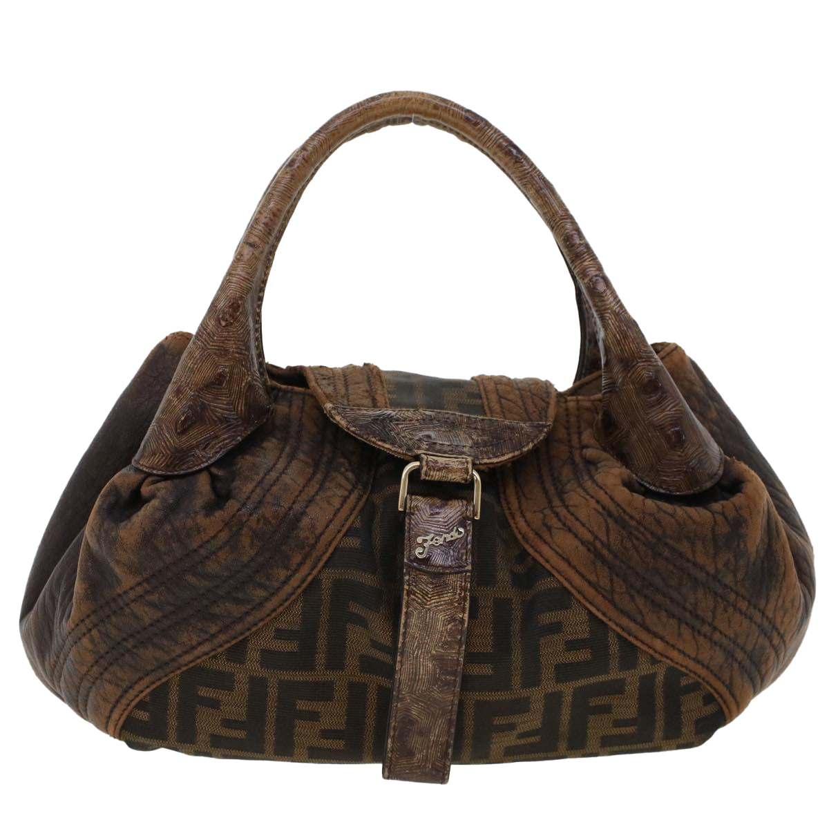 FENDI Zucca Canvas Spy Bag Hand Bag Black Brown 43263