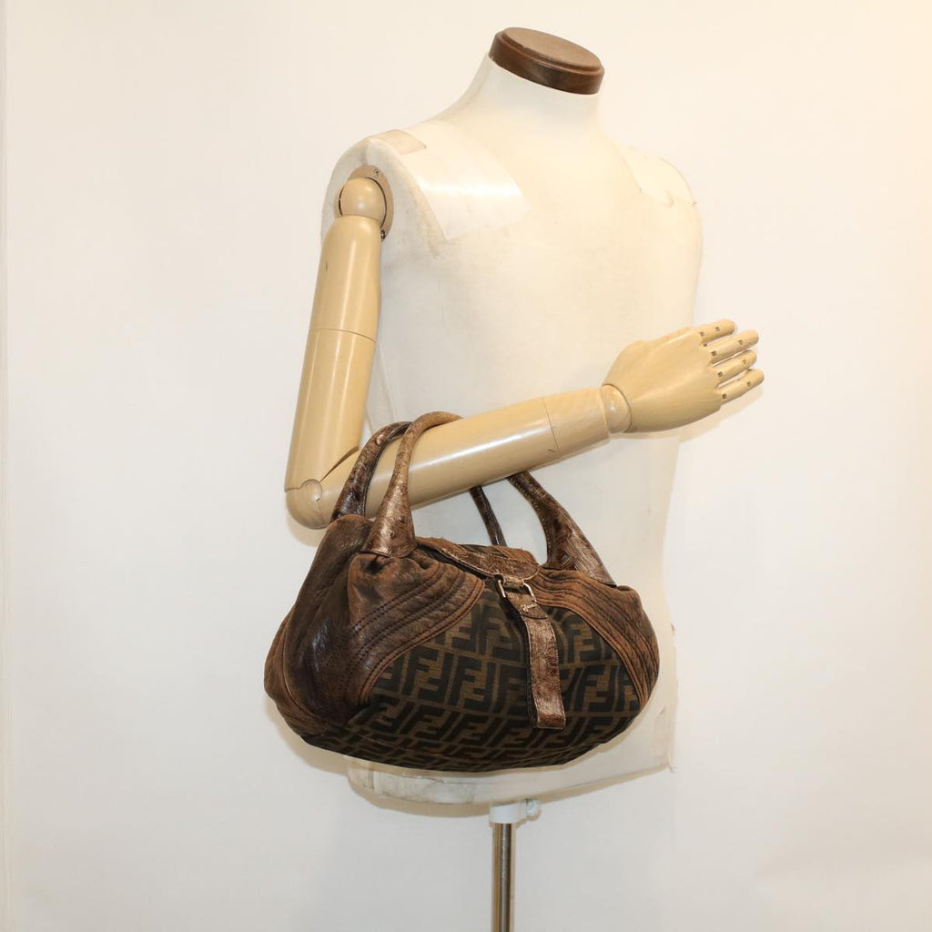 FENDI Zucca Canvas Spy Bag Hand Bag Black Brown 43263
