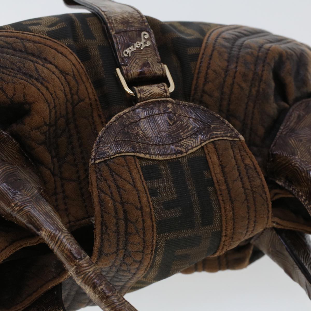 FENDI Zucca Canvas Spy Bag Hand Bag Black Brown 43263