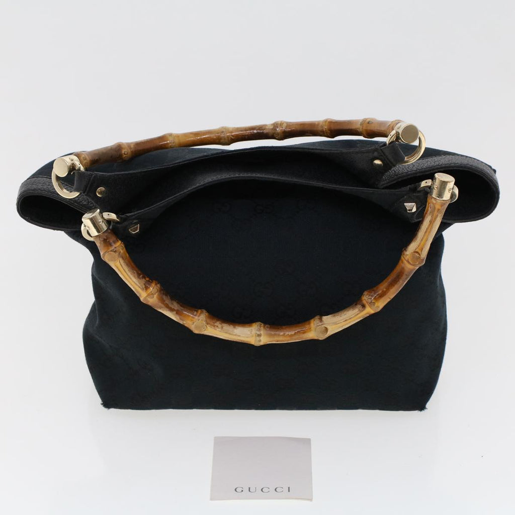 GUCCI GG Canvas Bamboo Hand Bag Black 137394 43264
