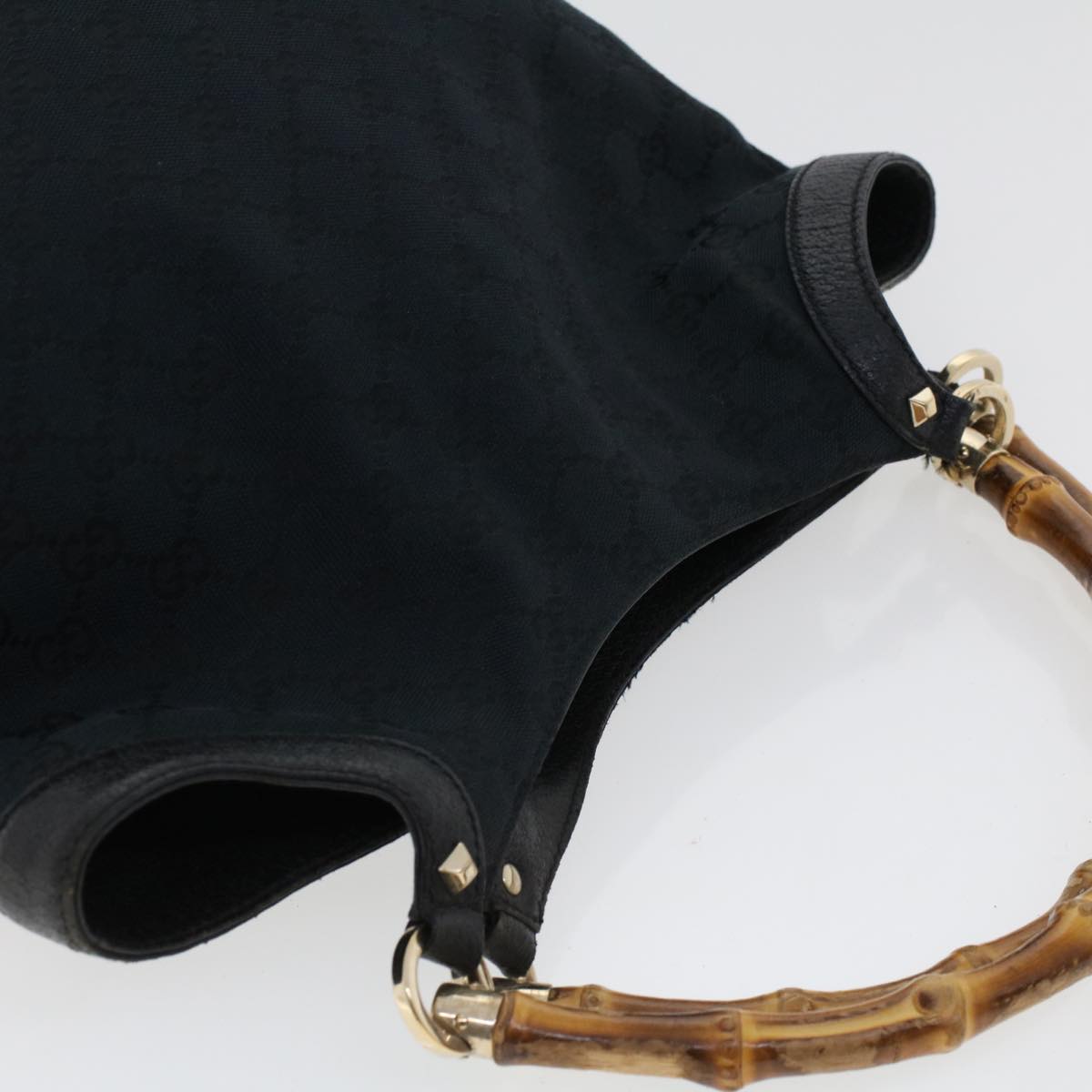 GUCCI GG Canvas Bamboo Hand Bag Black 137394 43264