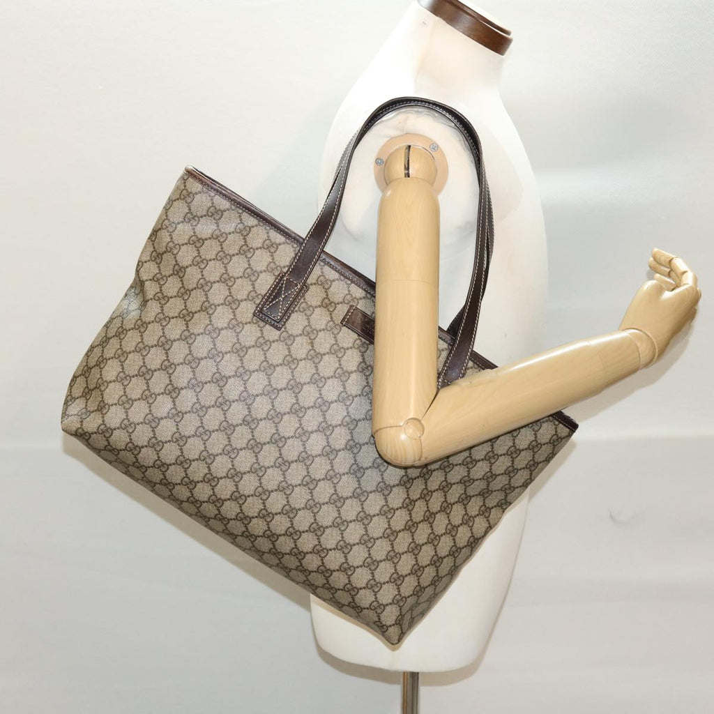 GUCCI GG Canvas Tote Bag PVC Leather Beige 211137 43270