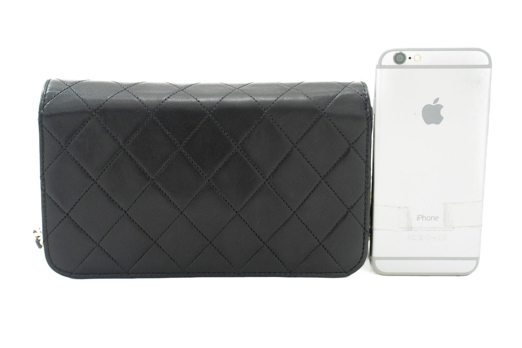 CHANEL Full Flap Chain Shoulder Bag Clutch Black Quilted Lambskin j67