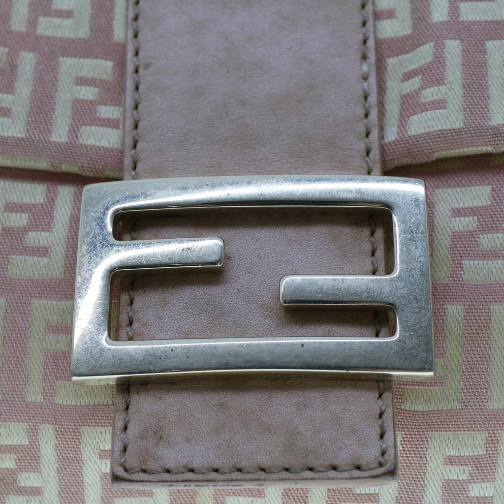 FENDI Zucchino Canvas Mamma Baguette Shoulder Bag Pink 43299