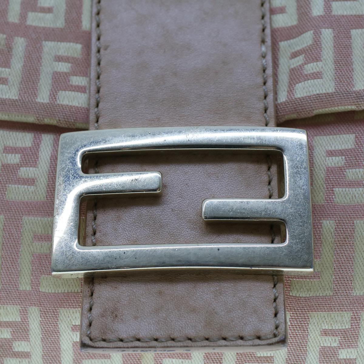 FENDI Zucchino Canvas Mamma Baguette Shoulder Bag Pink 43299
