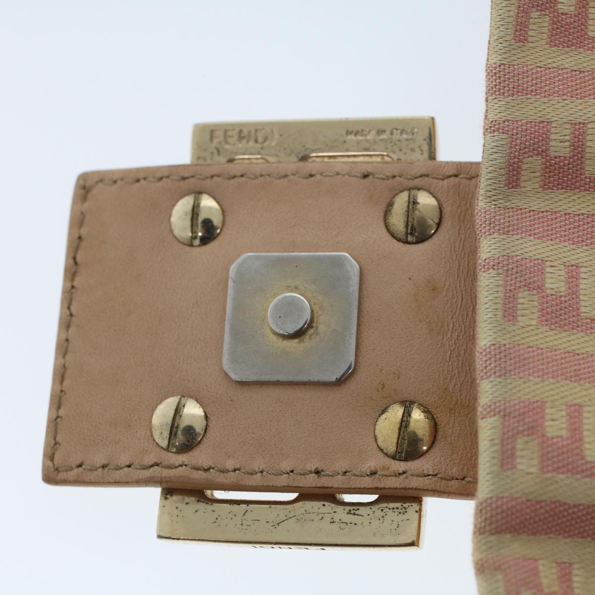 FENDI Zucchino Canvas Mamma Baguette Shoulder Bag Pink 43299