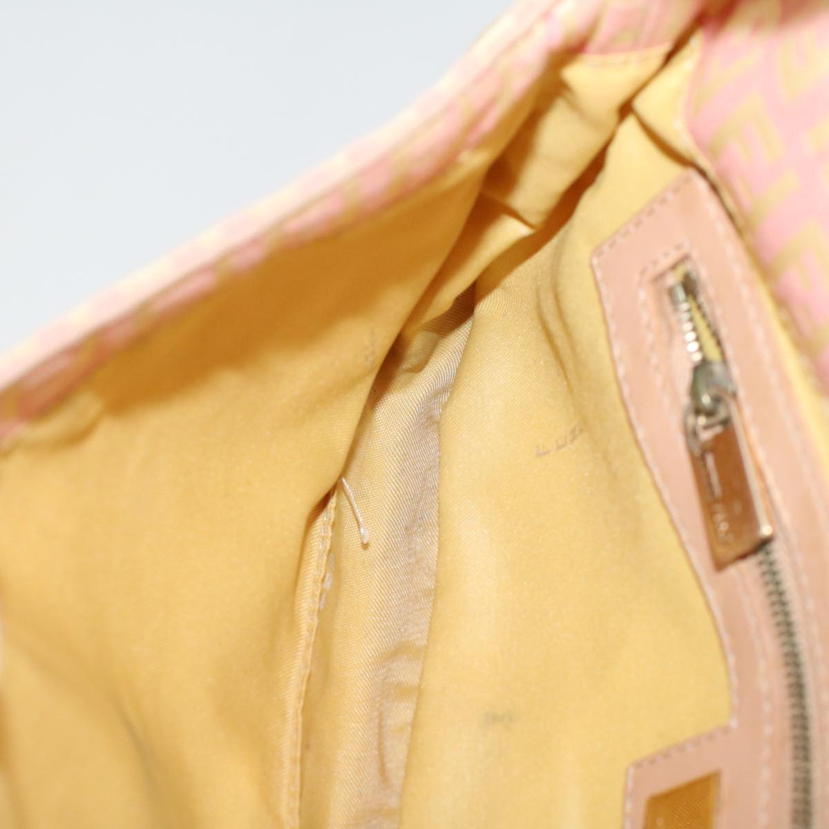 FENDI Zucchino Canvas Mamma Baguette Shoulder Bag Pink 43299