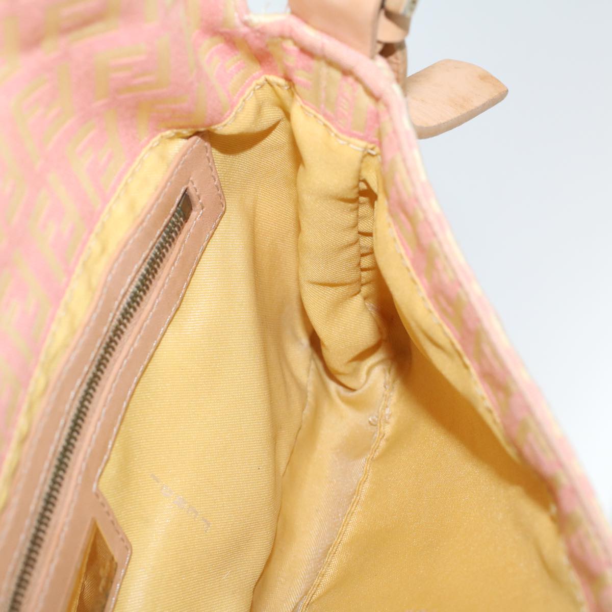 FENDI Zucchino Canvas Mamma Baguette Shoulder Bag Pink 43299