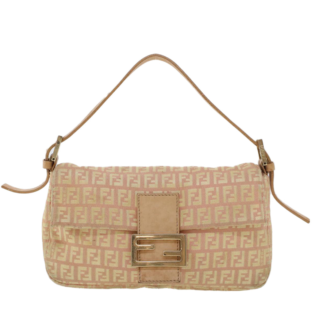 FENDI Zucchino Canvas Mamma Baguette Shoulder Bag Pink 43299