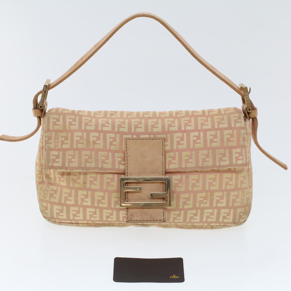 FENDI Zucchino Canvas Mamma Baguette Shoulder Bag Pink 43299