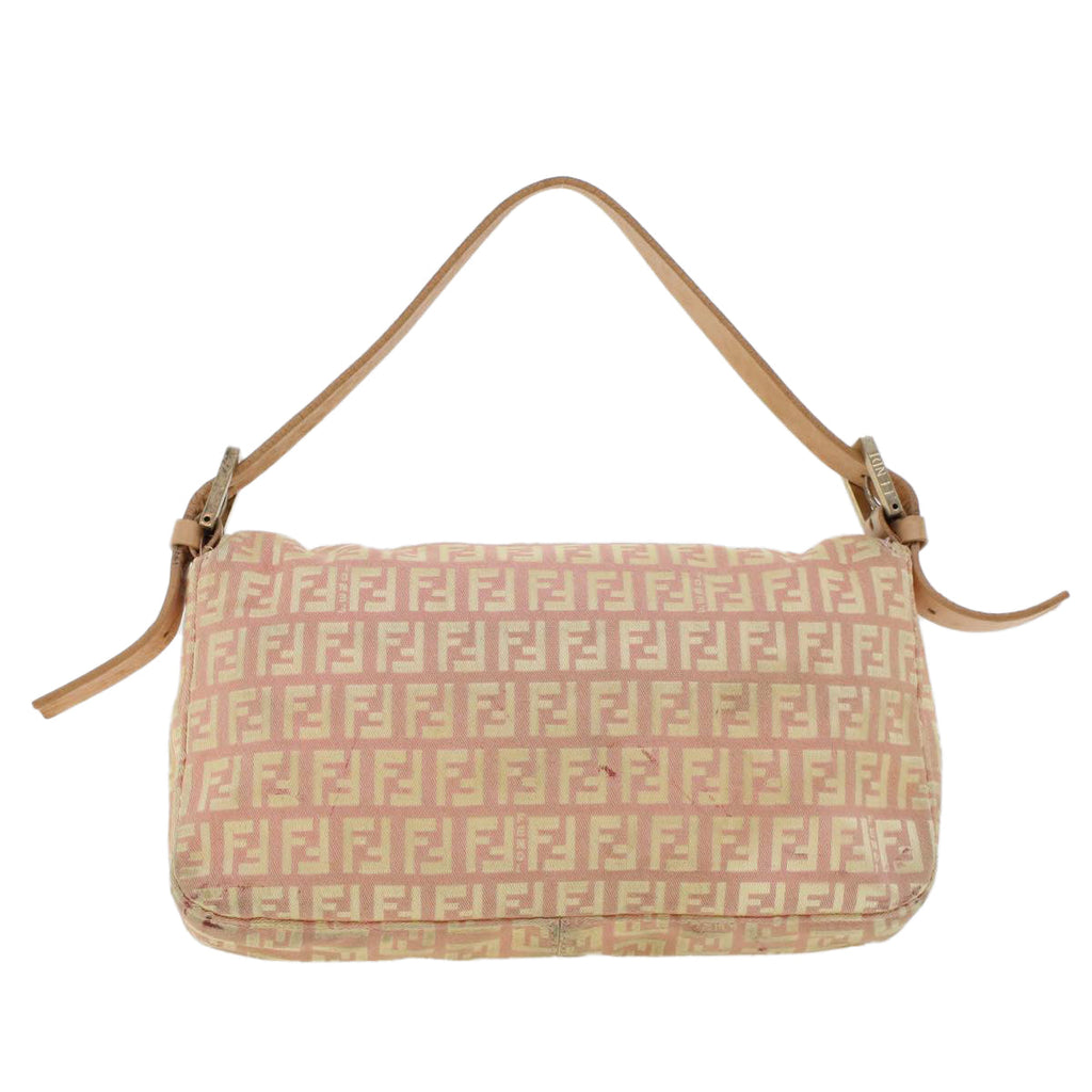 FENDI Zucchino Canvas Mamma Baguette Shoulder Bag Pink 43299