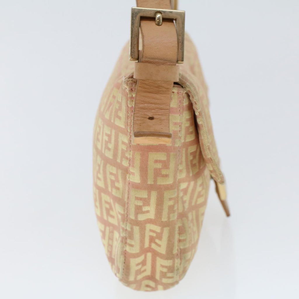 FENDI Zucchino Canvas Mamma Baguette Shoulder Bag Pink 43299