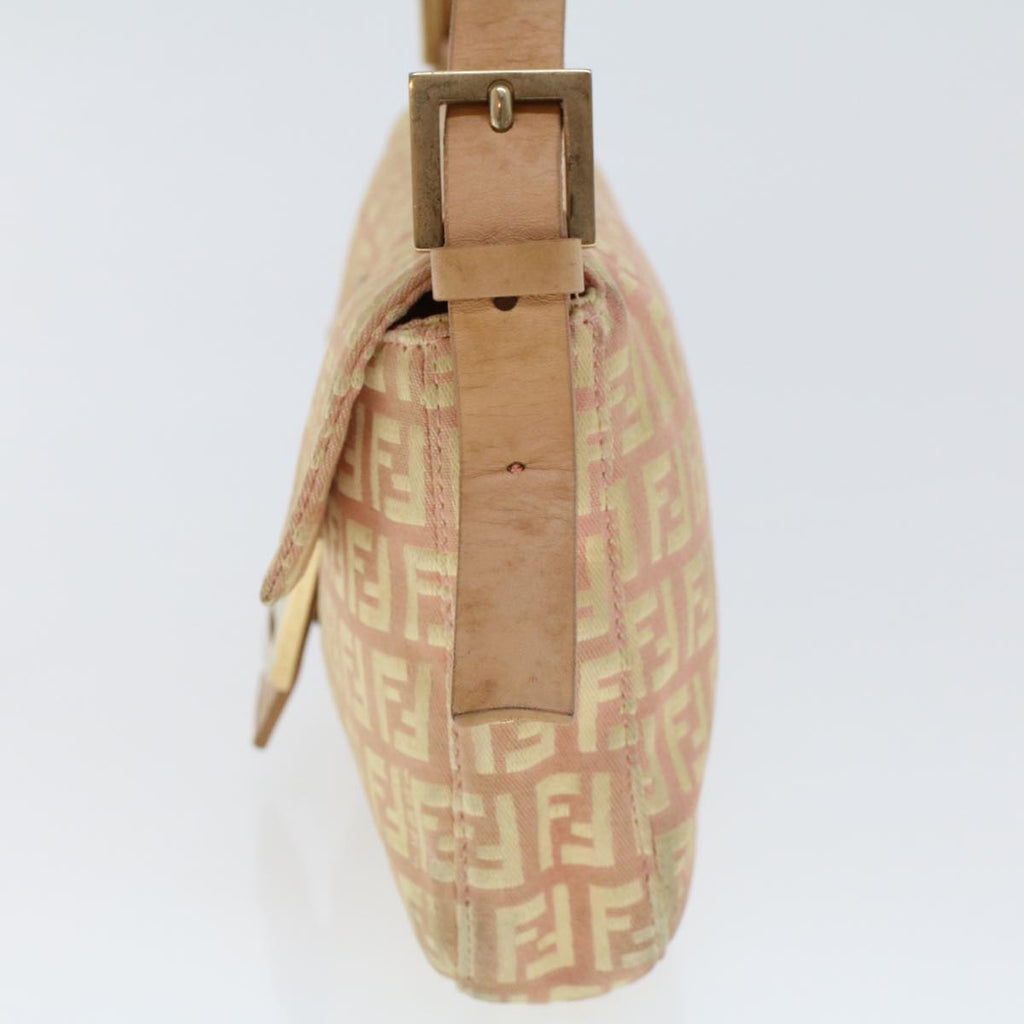 FENDI Zucchino Canvas Mamma Baguette Shoulder Bag Pink 43299