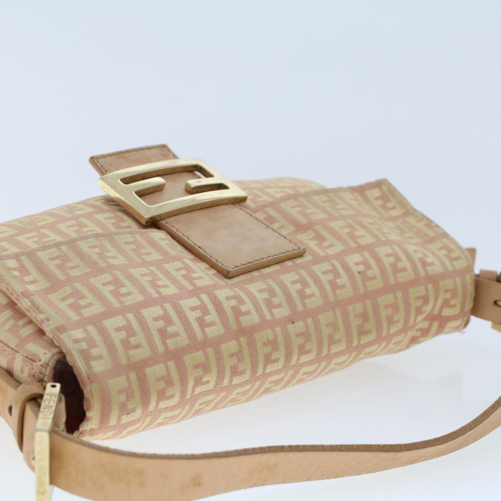 FENDI Zucchino Canvas Mamma Baguette Shoulder Bag Pink 43299