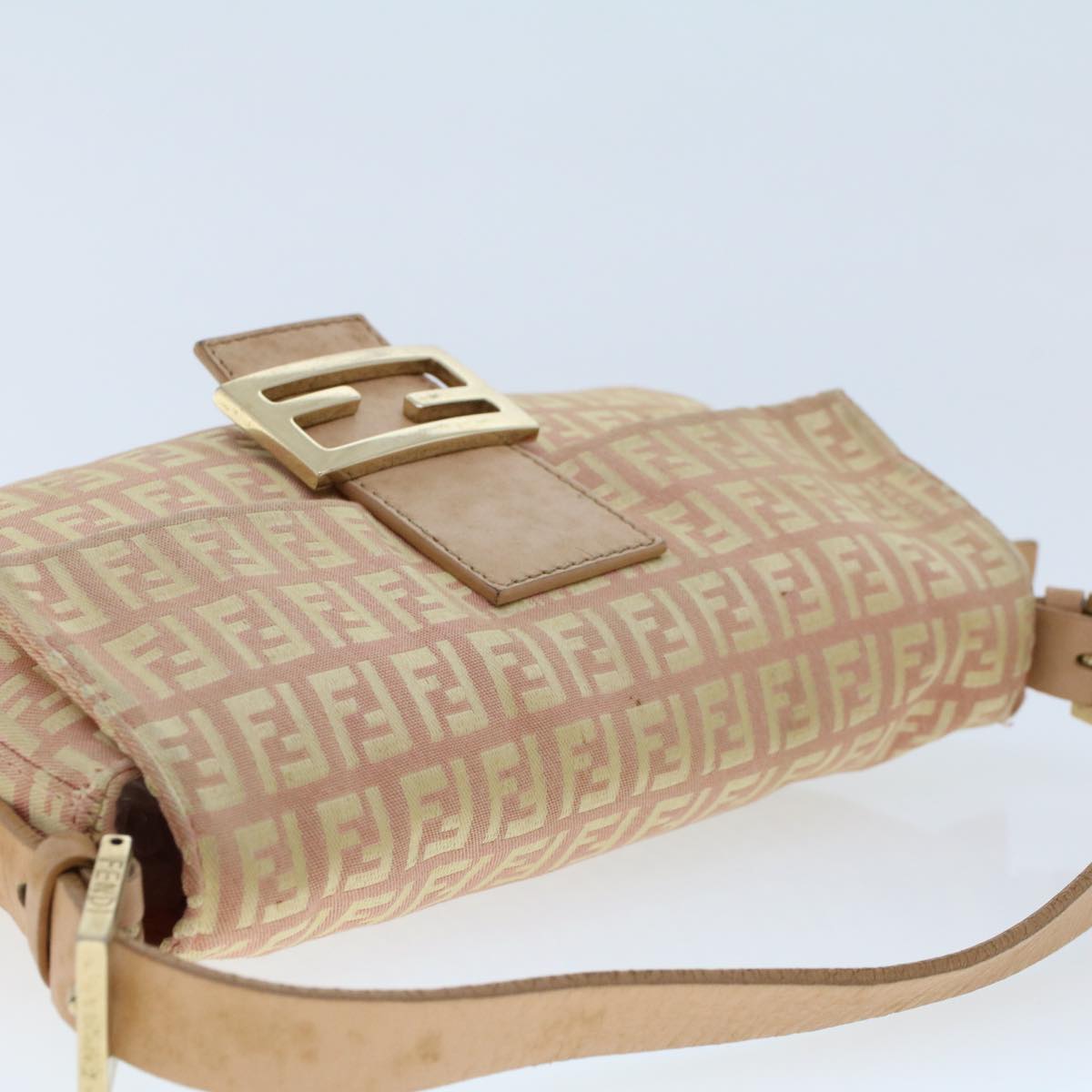 FENDI Zucchino Canvas Mamma Baguette Shoulder Bag Pink 43299