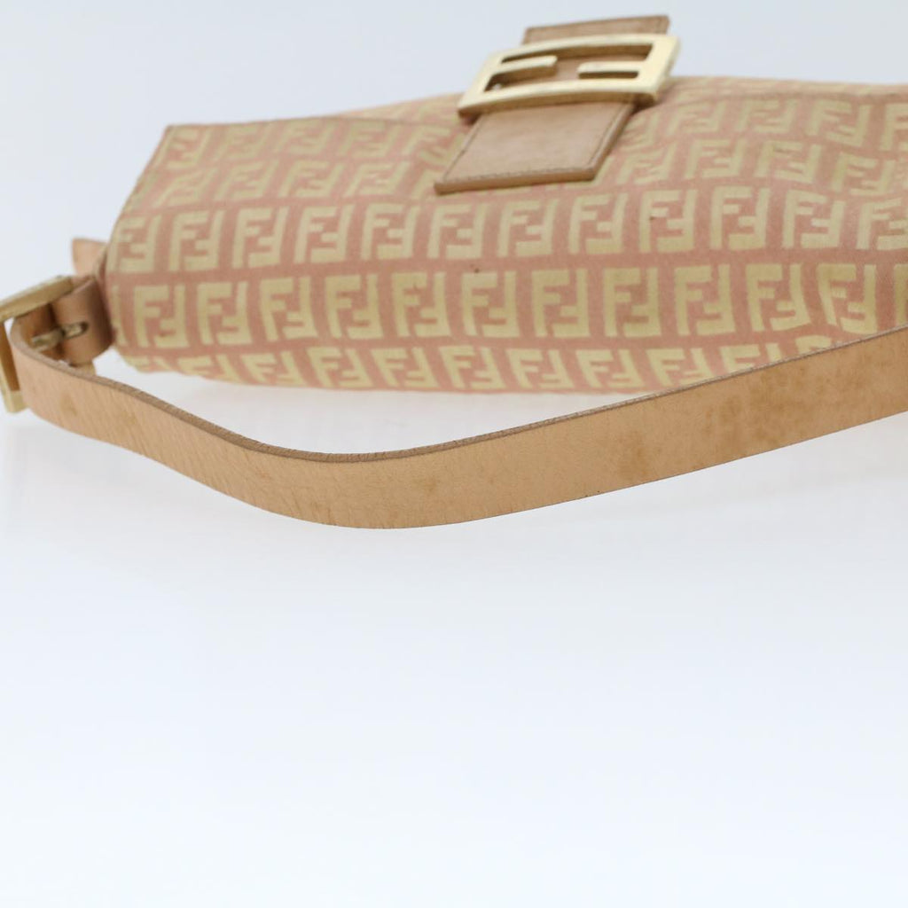 FENDI Zucchino Canvas Mamma Baguette Shoulder Bag Pink 43299