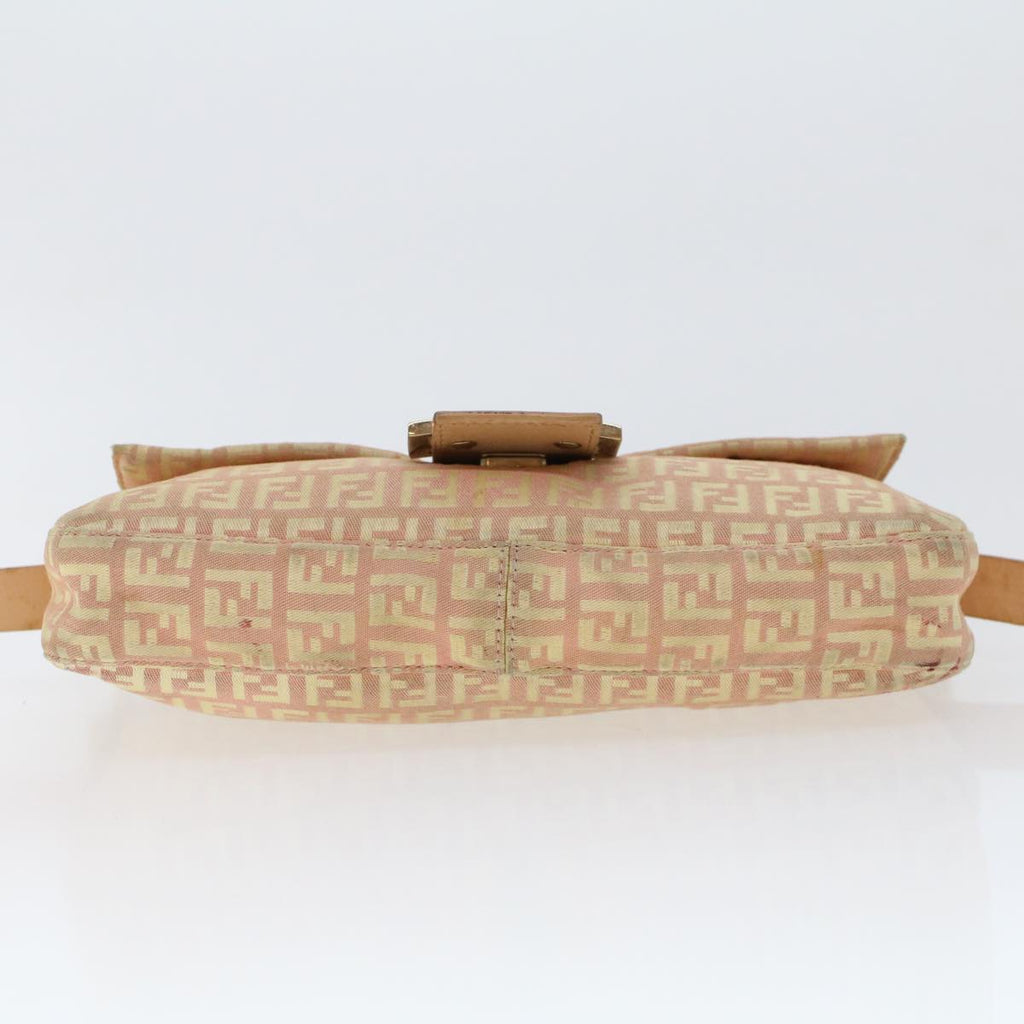 FENDI Zucchino Canvas Mamma Baguette Shoulder Bag Pink 43299