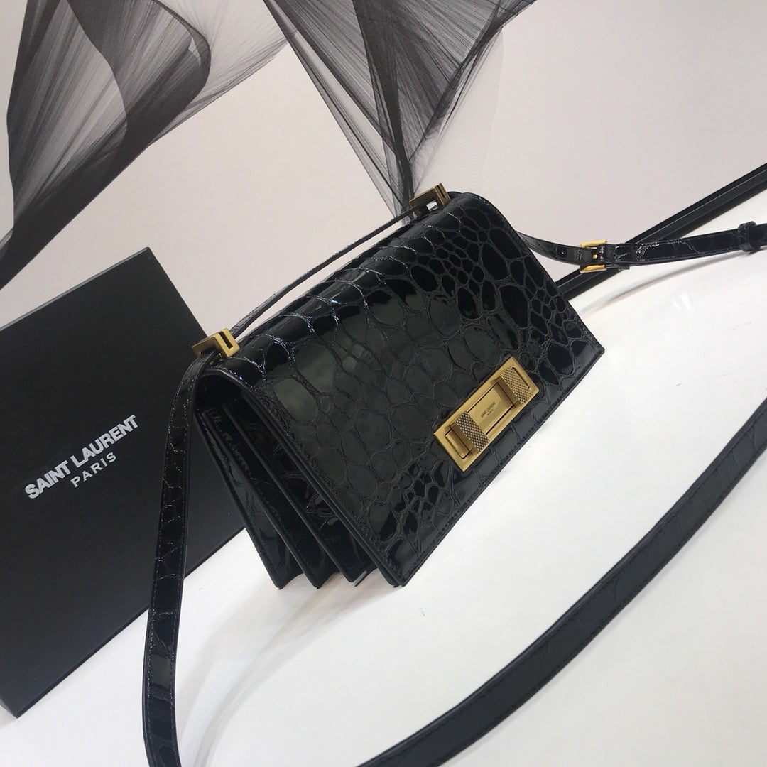 YSSL Cassandra Small Crossbody Bag With Stone Print Black For Women 7.4in/19cm YSL