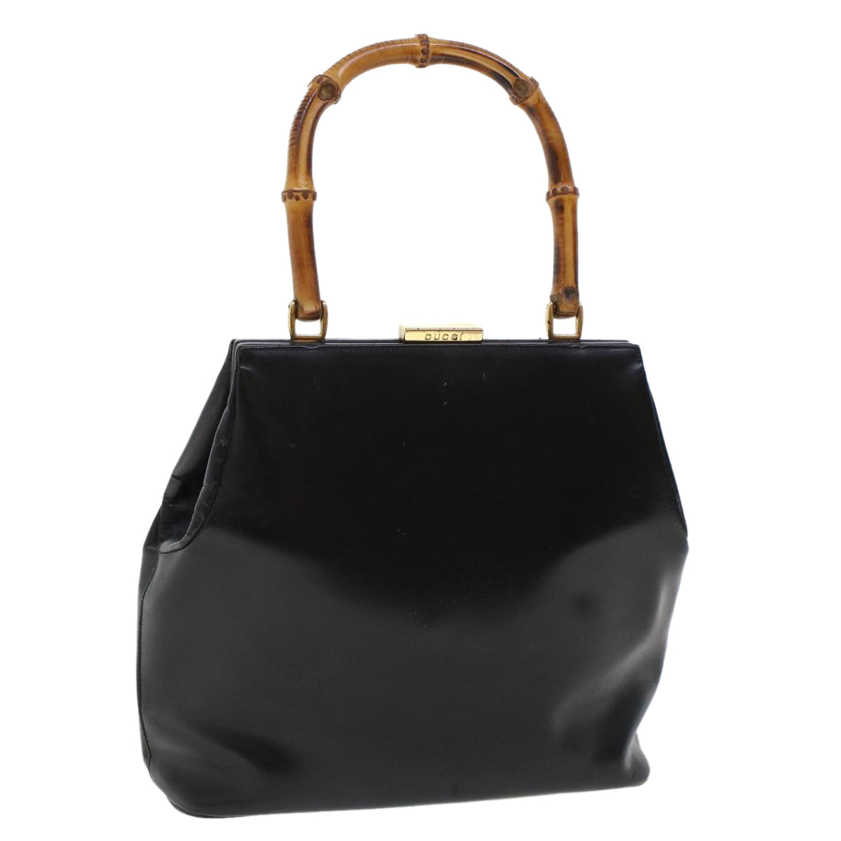 GUCCI Bamboo Clasp Hand Bag Leather Black 000.781.0295 43320