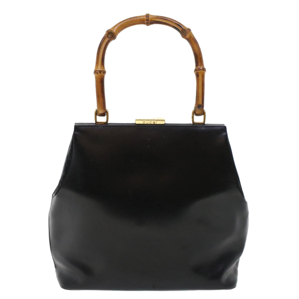 GUCCI Bamboo Clasp Hand Bag Leather Black 000.781.0295 43320