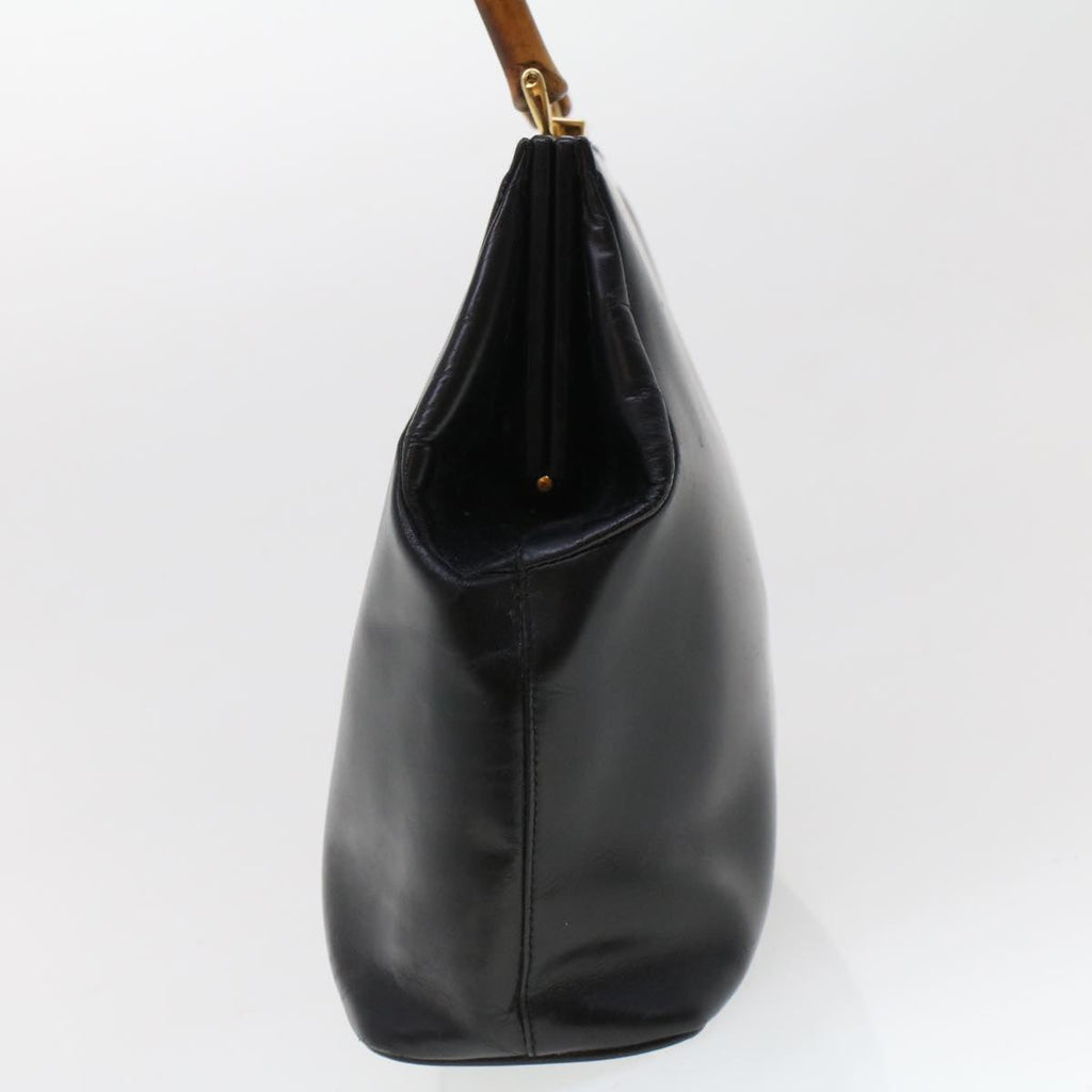 GUCCI Bamboo Gamaguchi Hand Bag Leather Black 000.781.0295  43320