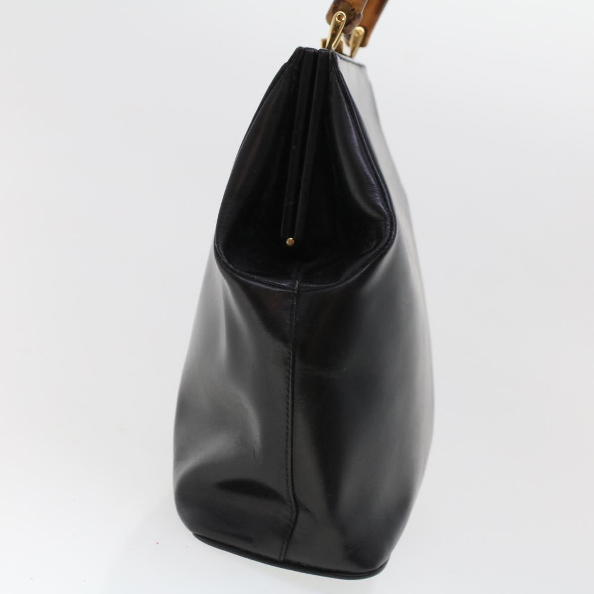 GUCCI Bamboo Clasp Hand Bag Leather Black 000.781.0295 43320