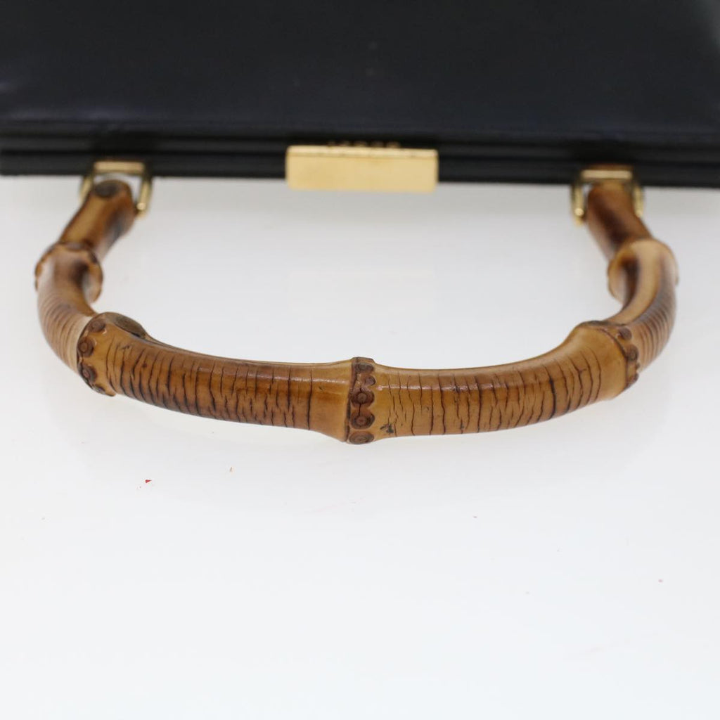 GUCCI Bamboo Clasp Hand Bag Leather Black 000.781.0295 43320